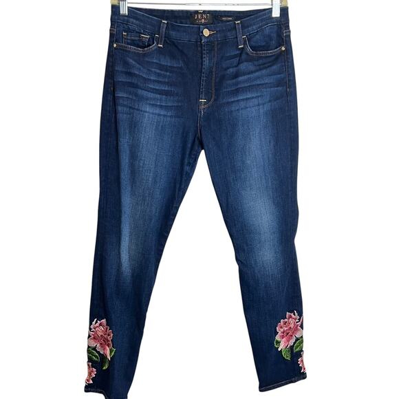 Jen 7 by 7 for All Mankind Skinny Ankle Jeans Size 12 Dark Wash Embroidered - Picture 1 of 9